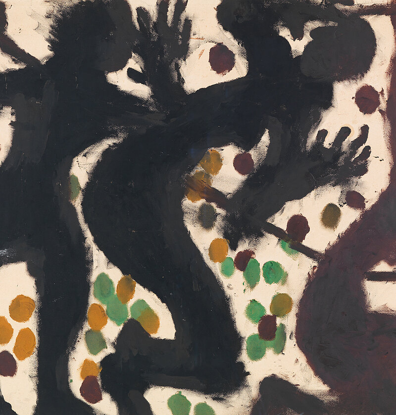 Detailansicht, Louis Soutter, Le Cordeau Métallique, 1939, Tusche, Öl und Gouache auf Papier (Fingermalerei)